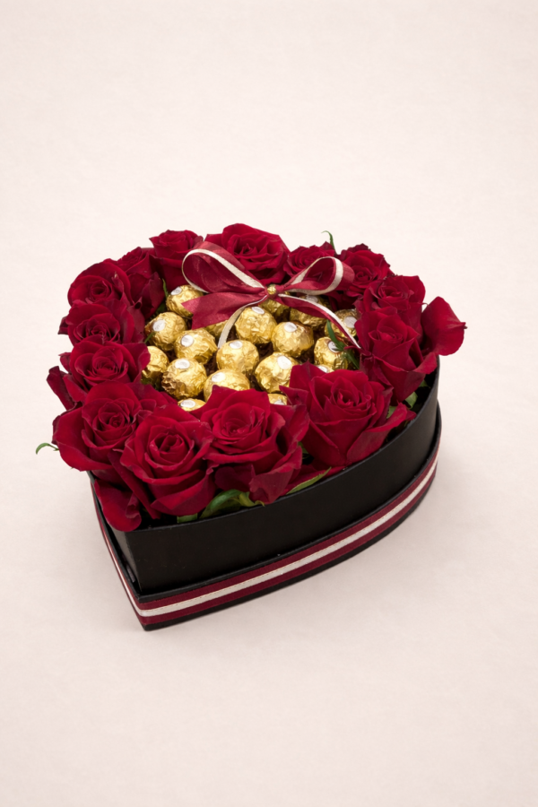 11 inches Heart Shape❤️ Box Red Imported Roses and 23 Ferrero Rocher (price 15650) Bouquet 0086 - Image 1