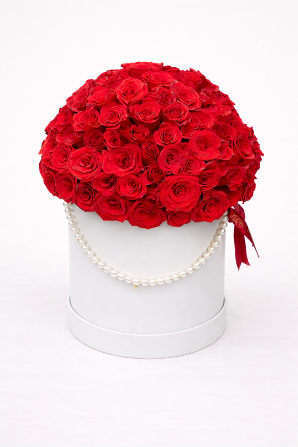8X10 Big Round Box and Dozens of Red Roses (Price 7900) Bouquet 0084 - Image 1