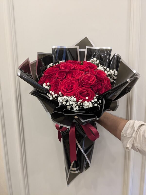 Beautiful Red Roses with Gypso (Price 4000) Bouquet 0087 - Image 1