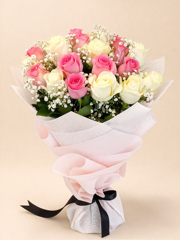 imported Pink & White 20 Roses with Baby_s breath (Price 12000) Bouquet 0088 - Image 1